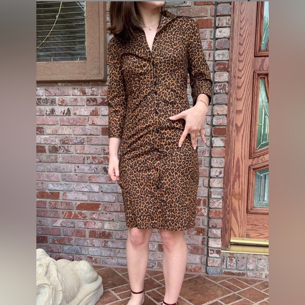 Express Leopard Print Button Up Body Con Dress - image 2